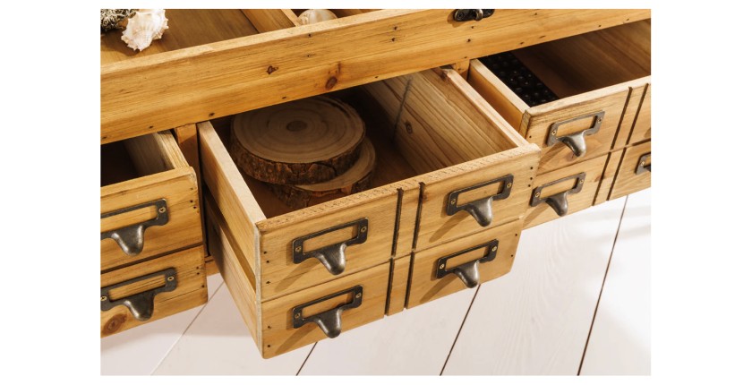 Zoom sur les tiroirs ouverts de la table basse CURIONA 100cm