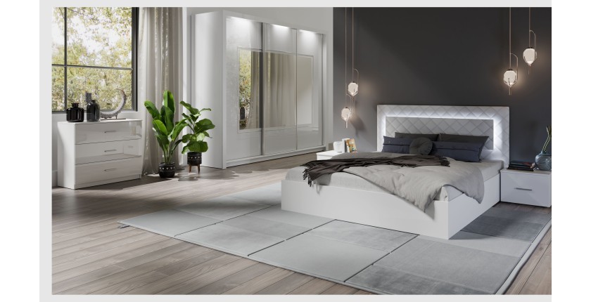 copy of Dormitorio completo PANAREA con armario, cama, mesitas de noche, cómoda, blanco con acabado cromado.