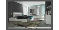 Ensemble PANAREA : lit coffre 180x200, chevets, commode et armoire mis en situation