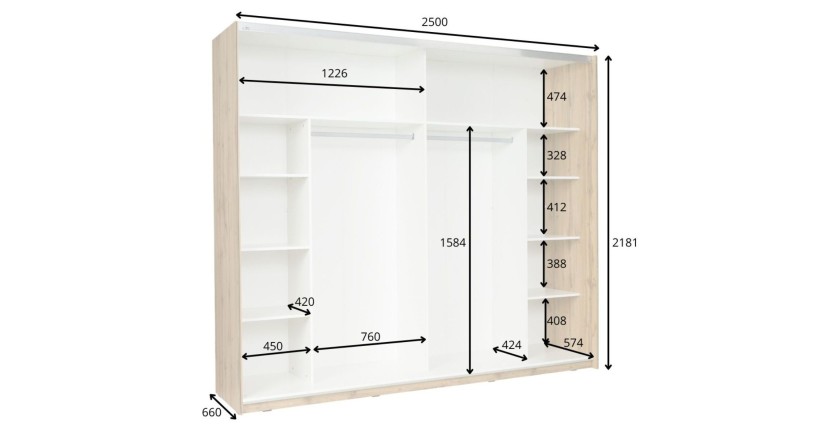 Armoire 250cm WOOD dimensions