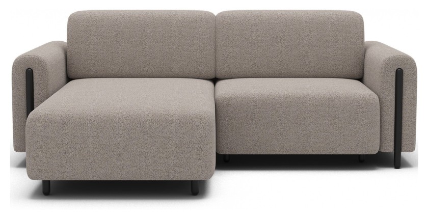 Canapé d’angle convertible ARVESSA beige sable – Angle gauche avec coffre 