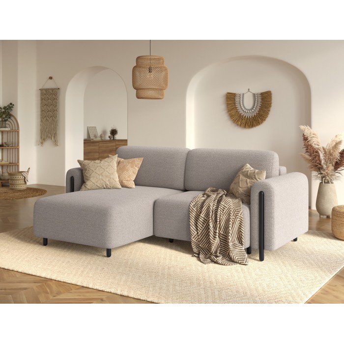 Canapé d’angle convertible ARVESSA beige sable – Angle gauche avec coffre 