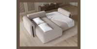 Canapé d’angle convertible ARVESSA beige sable – Angle gauche avec coffre 