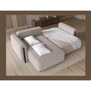 Canapé d’angle convertible ARVESSA beige sable – Angle gauche avec coffre 