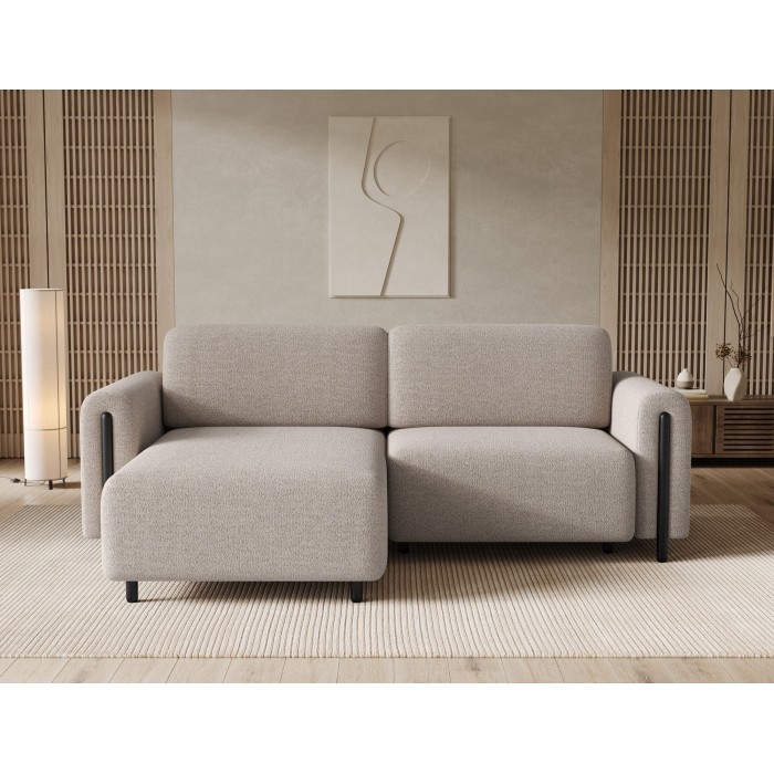 Canapé d’angle convertible ARVESSA beige sable – Angle gauche avec coffre 
