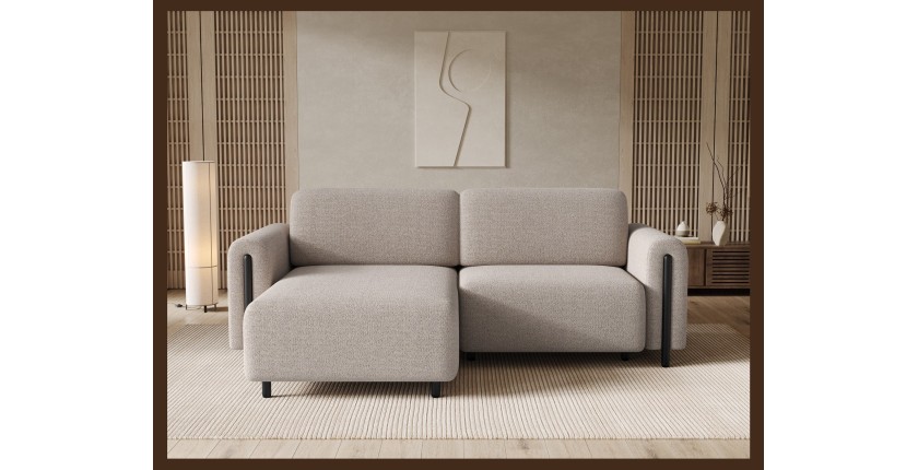 Canapé d’angle convertible ARVESSA beige sable – Angle gauche avec coffre 
