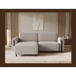 Canapé d’angle convertible ARVESSA beige sable – Angle gauche avec coffre 
