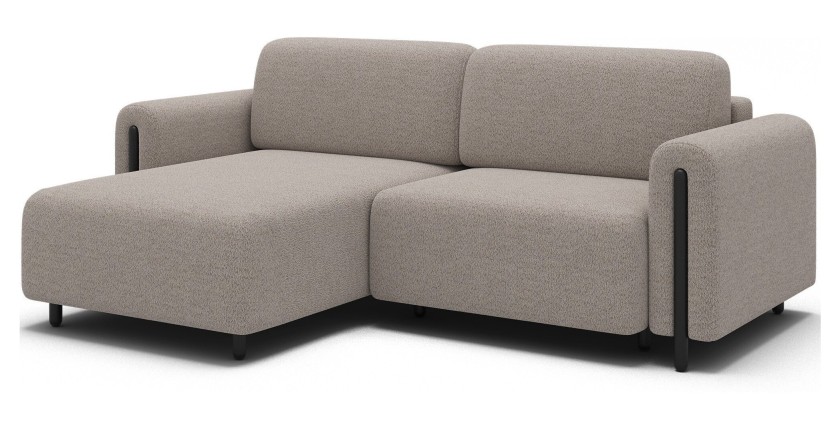 Canapé d’angle convertible ARVESSA beige sable – Angle gauche avec coffre 