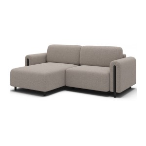 Canapé d’angle convertible ARVESSA beige sable – Angle gauche avec coffre 