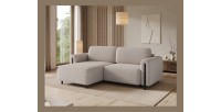 Canapé d’angle convertible ARVESSA beige sable – Angle gauche avec coffre 