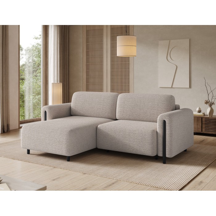Canapé d’angle convertible ARVESSA beige sable – Angle gauche avec coffre 