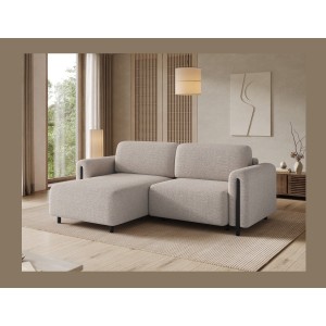 Canapé d’angle convertible ARVESSA beige sable – Angle gauche avec coffre 