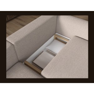 Canapé d’angle convertible ARVESSA beige sable – Angle gauche avec coffre 
