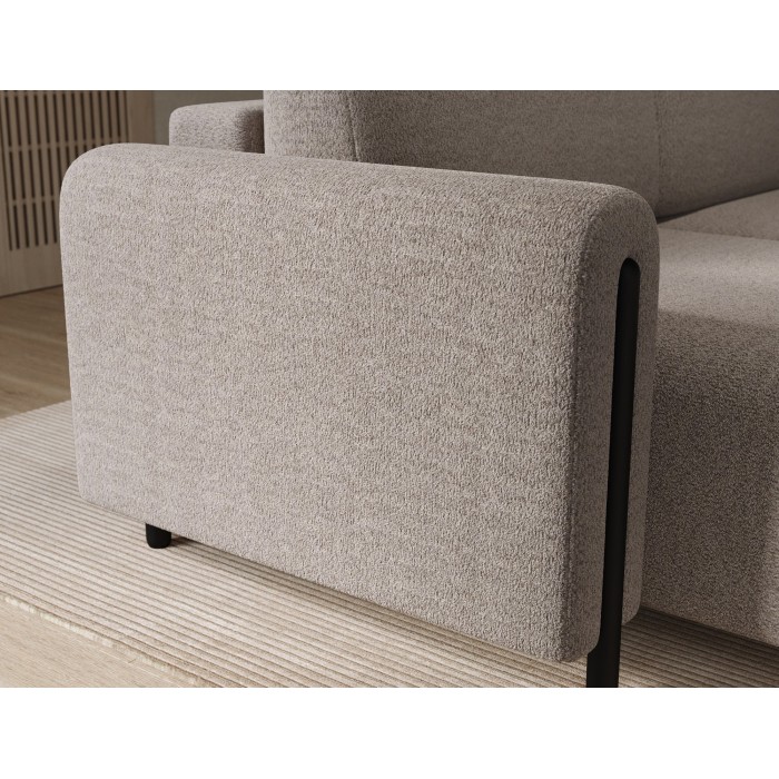 Canapé d’angle convertible ARVESSA beige sable – Angle gauche avec coffre 