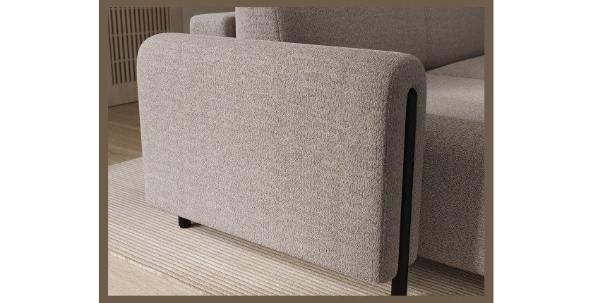 Canapé d’angle convertible ARVESSA beige sable – Angle gauche avec coffre 