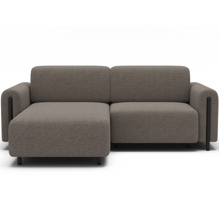 Canapé d’angle convertible ARVESSA brun clair – Angle gauche avec coffre 