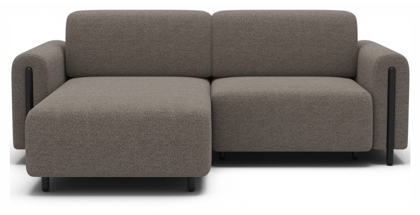 Canapé d’angle convertible ARVESSA brun clair – Angle gauche avec coffre 