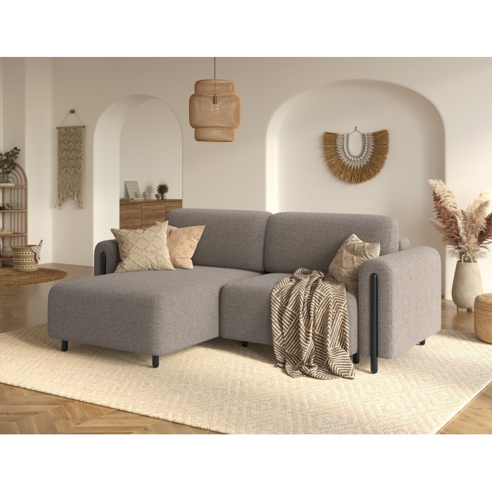 Canapé d’angle convertible ARVESSA brun clair – Angle gauche avec coffre 