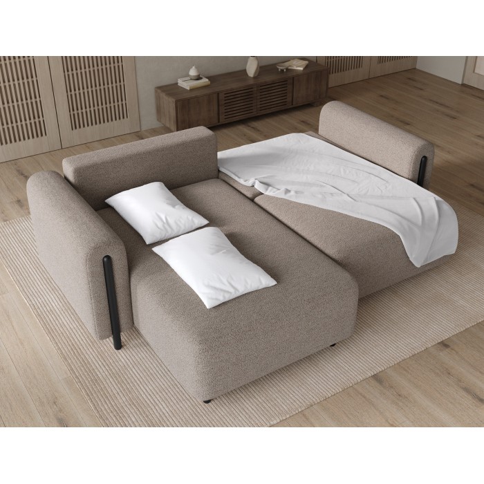 Canapé d’angle convertible ARVESSA brun clair – Angle gauche avec coffre 