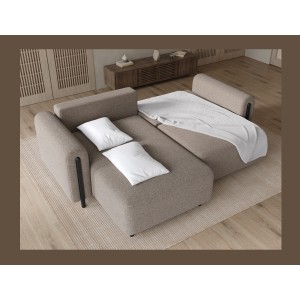 Canapé d’angle convertible ARVESSA brun clair – Angle gauche avec coffre 