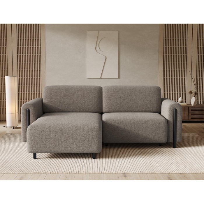 Canapé d’angle convertible ARVESSA brun clair – Angle gauche avec coffre 