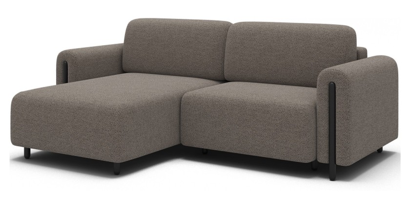 Canapé d’angle convertible ARVESSA brun clair – Angle gauche avec coffre 