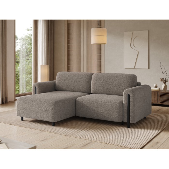 Canapé d’angle convertible ARVESSA brun clair – Angle gauche avec coffre 
