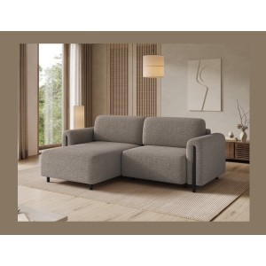 Canapé d’angle convertible ARVESSA brun clair – Angle gauche avec coffre 