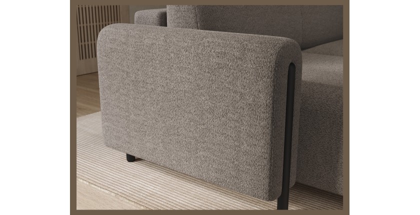 Canapé d’angle convertible ARVESSA brun clair – Angle gauche avec coffre 