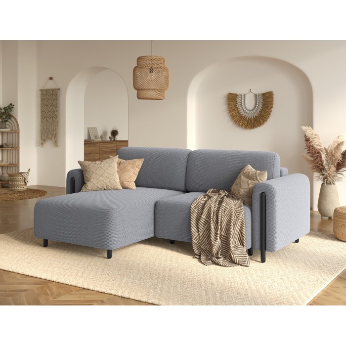 Canapé d’angle convertible ARVESSA gris clair – Angle gauche avec coffre 
