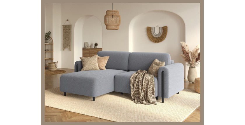 Canapé d’angle convertible ARVESSA gris clair – Angle gauche avec coffre 