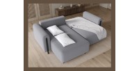 Canapé d’angle convertible ARVESSA gris clair – Angle gauche avec coffre 