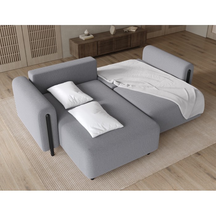 Canapé d’angle convertible ARVESSA gris clair – Angle gauche avec coffre 