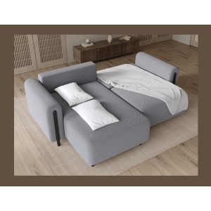 Canapé d’angle convertible ARVESSA gris clair – Angle gauche avec coffre 