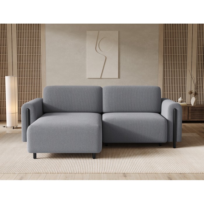 Canapé d’angle convertible ARVESSA gris clair – Angle gauche avec coffre 