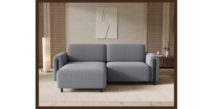 Canapé d’angle convertible ARVESSA gris clair – Angle gauche avec coffre 