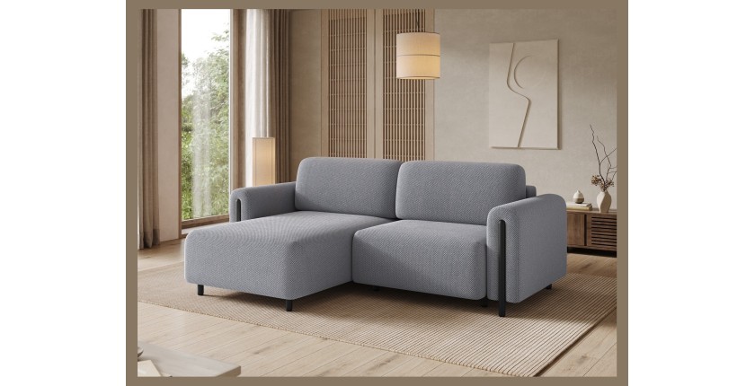 Canapé d’angle convertible ARVESSA gris clair – Angle gauche avec coffre 