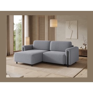 Canapé d’angle convertible ARVESSA gris clair – Angle gauche avec coffre 