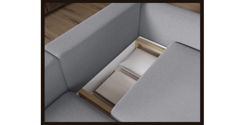 Canapé d’angle convertible ARVESSA gris clair – Angle gauche avec coffre 