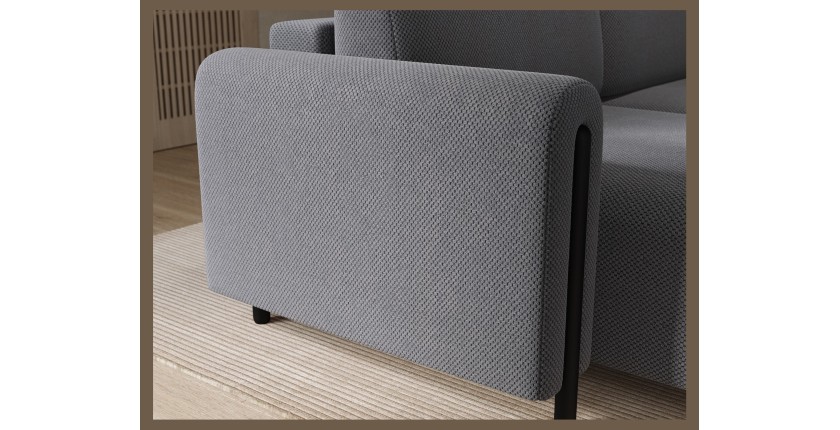 Canapé d’angle convertible ARVESSA gris clair – Angle gauche avec coffre 