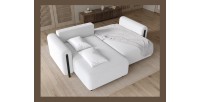 Canapé d’angle convertible ARVESSA blanc – Angle gauche avec coffre 