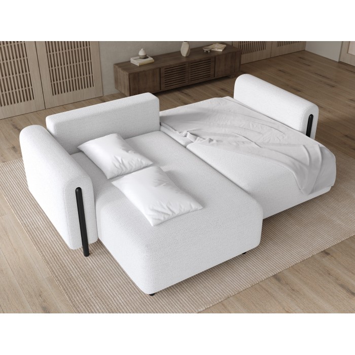 Canapé d’angle convertible ARVESSA blanc – Angle gauche avec coffre 