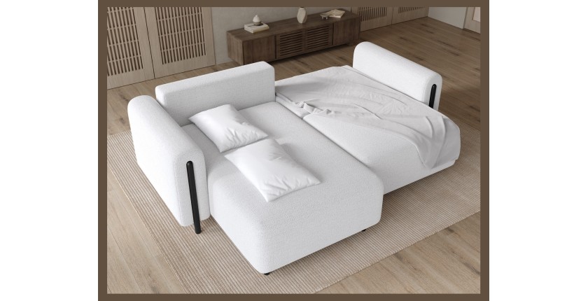Canapé d’angle convertible ARVESSA blanc – Angle gauche avec coffre 