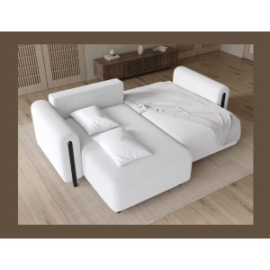Canapé d’angle convertible ARVESSA blanc – Angle gauche avec coffre 