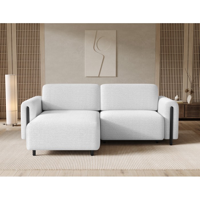 Canapé d’angle convertible ARVESSA blanc – Angle gauche avec coffre 