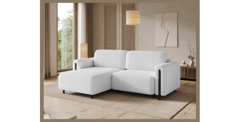 Canapé d’angle convertible ARVESSA blanc – Angle gauche avec coffre 