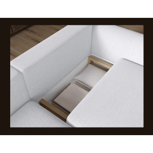 Canapé d’angle convertible ARVESSA blanc – Angle gauche avec coffre 