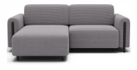 Canapé d’angle convertible ARVESSA gris clair velours côtelé – Angle gauche avec coffre 