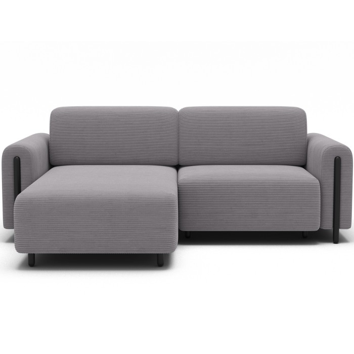 Canapé d’angle convertible ARVESSA gris clair velours côtelé – Angle gauche avec coffre 