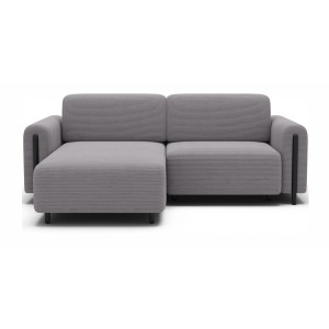 Canapé d’angle convertible ARVESSA gris clair velours côtelé – Angle gauche avec coffre 